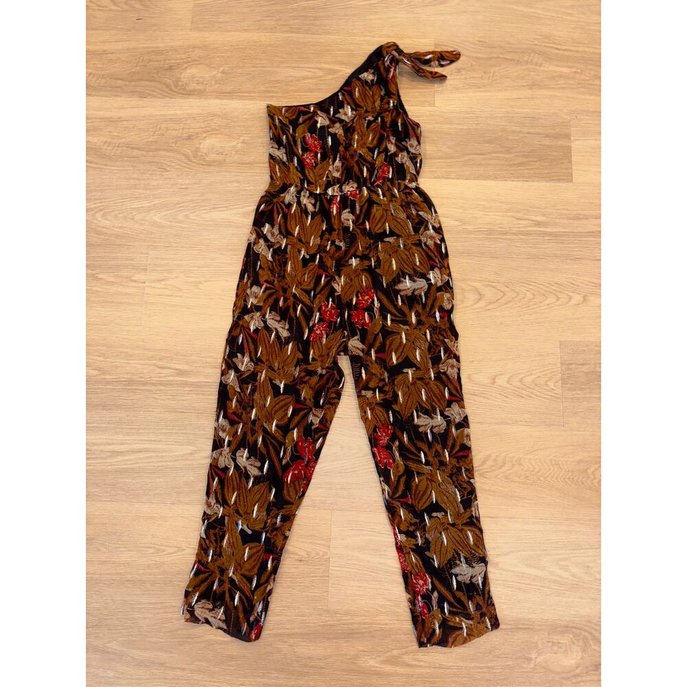 Maeve by Anthopologie one shoulder brown floral jumpsuit size 2